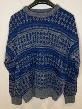 Vintage 80s Jantzen Men’s Sweater Gray Blue Design Made In USA Size XL Fall